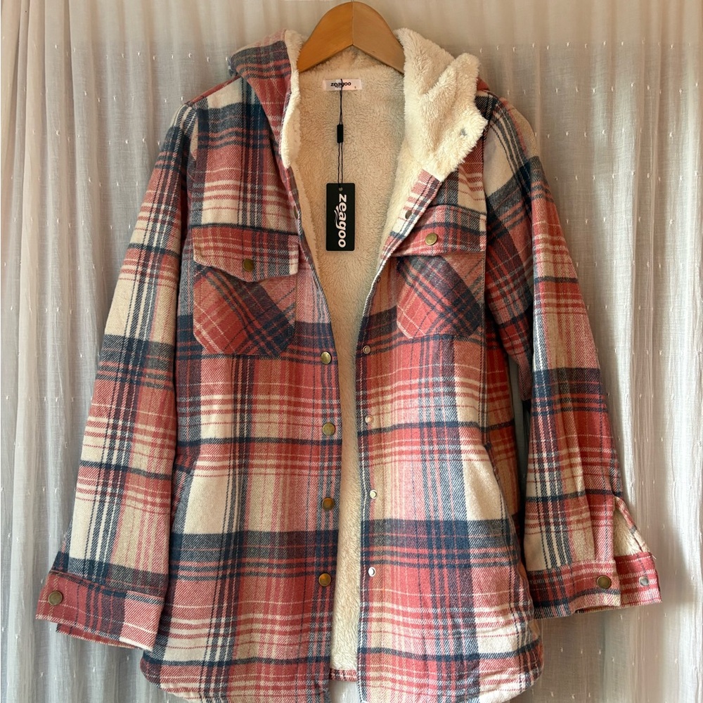 Plaid Hooded Jacket with Sherpa Lining